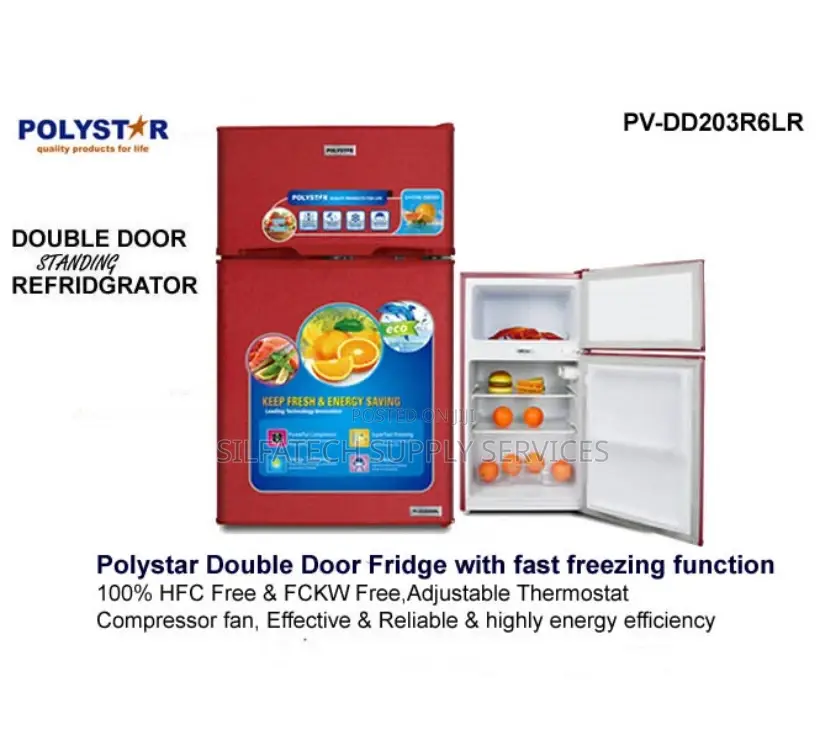 Polystar Double Door Fridge With Fast Freezing Function