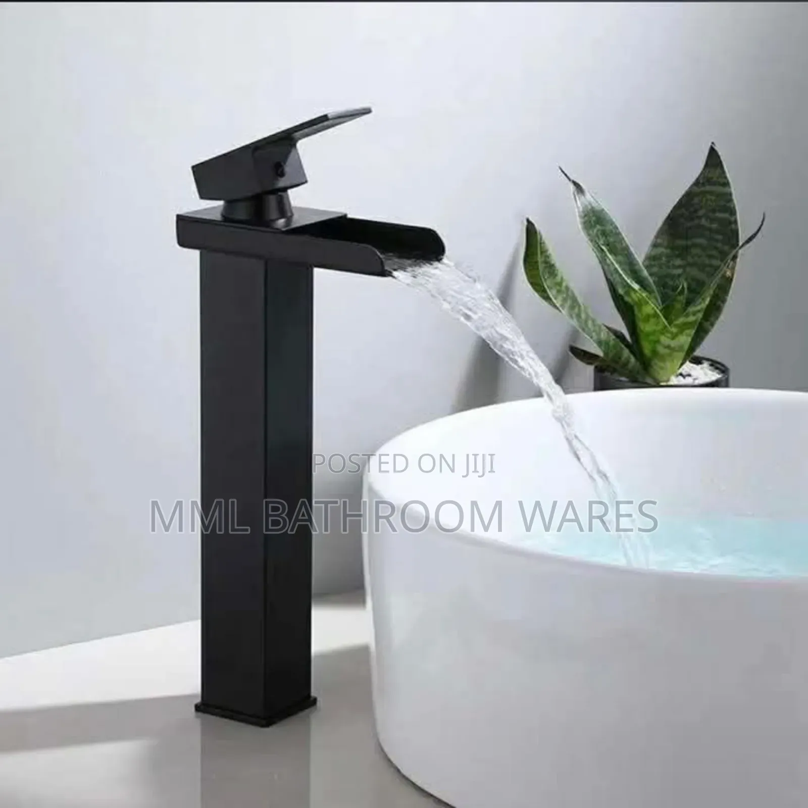 Long Matte Black Waterfall Basin Mixer