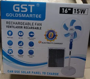 16" Solar Rechargeable Standing Fan With Solar Panel Inside