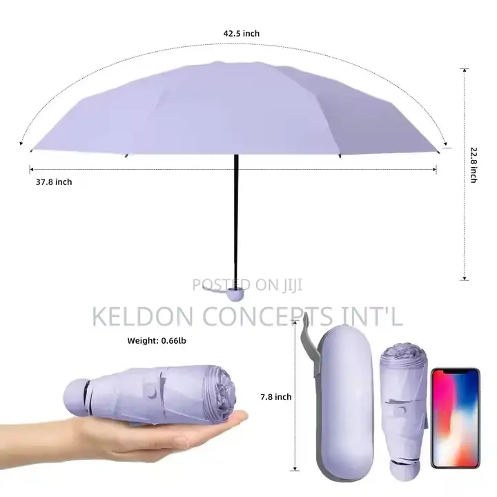 Portable Uv Mini Five Folding Umbrellas With Case Moq: 50pcs