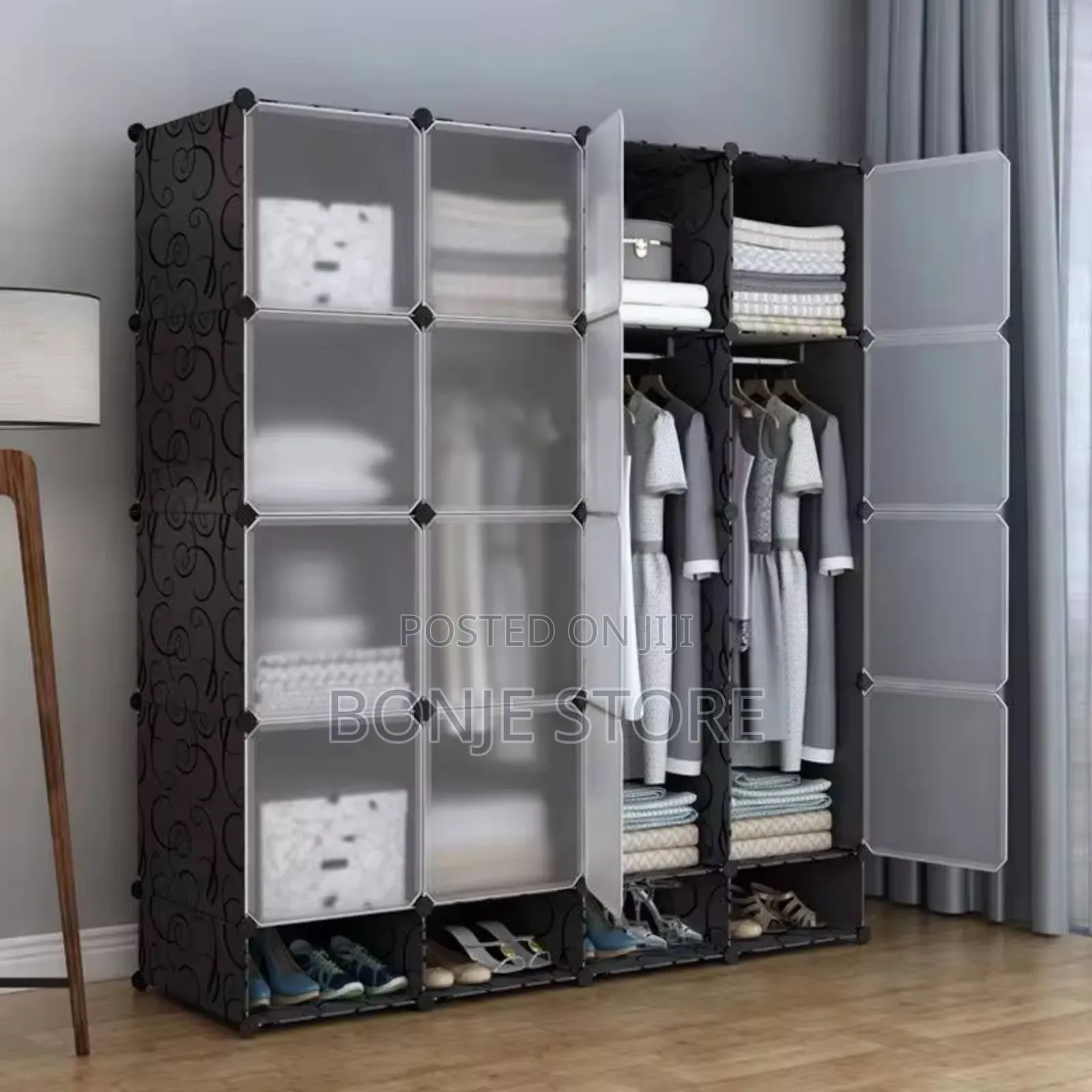 4 Columns Plastic Wardrobe - Adjustable Easy to Install