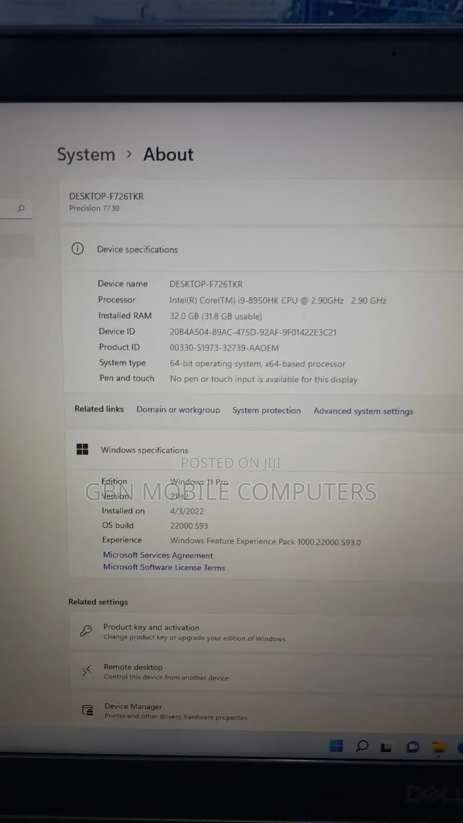 Laptop Dell Precision 7730 32GB Intel Core I9 SSD 512GB