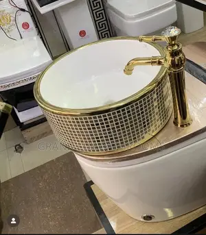 Luxury Gold Mosaic Ceramic Basin With Crystal Gold Fauce
