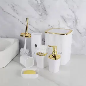 6pcs Bathroom Set With Toilet Brush,Trash Can,Soap Dispenser