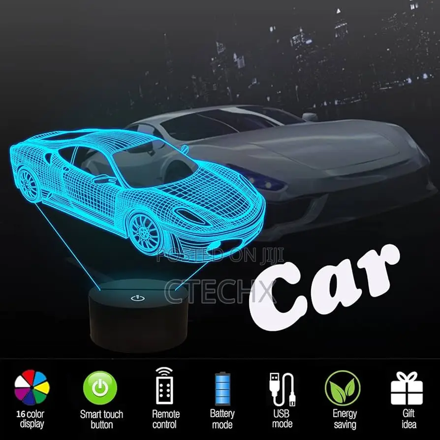 3d Racing Car Illusion Night Light, 16 Colors With Remote
