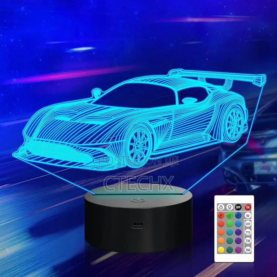 3d Racing Car Illusion Night Light, 16 Colors With Remote