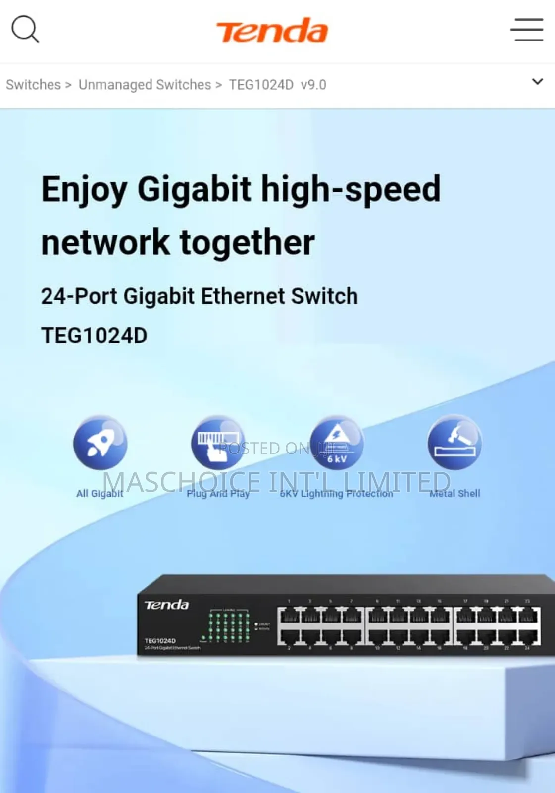 Tenda 24-Port Gigabit Ethernet Switch