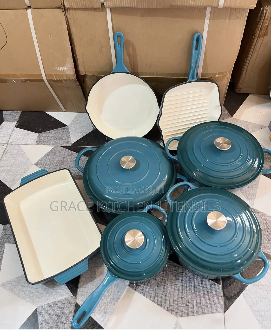 Enameled Cast Iron Cookware Set 7pcs Cast