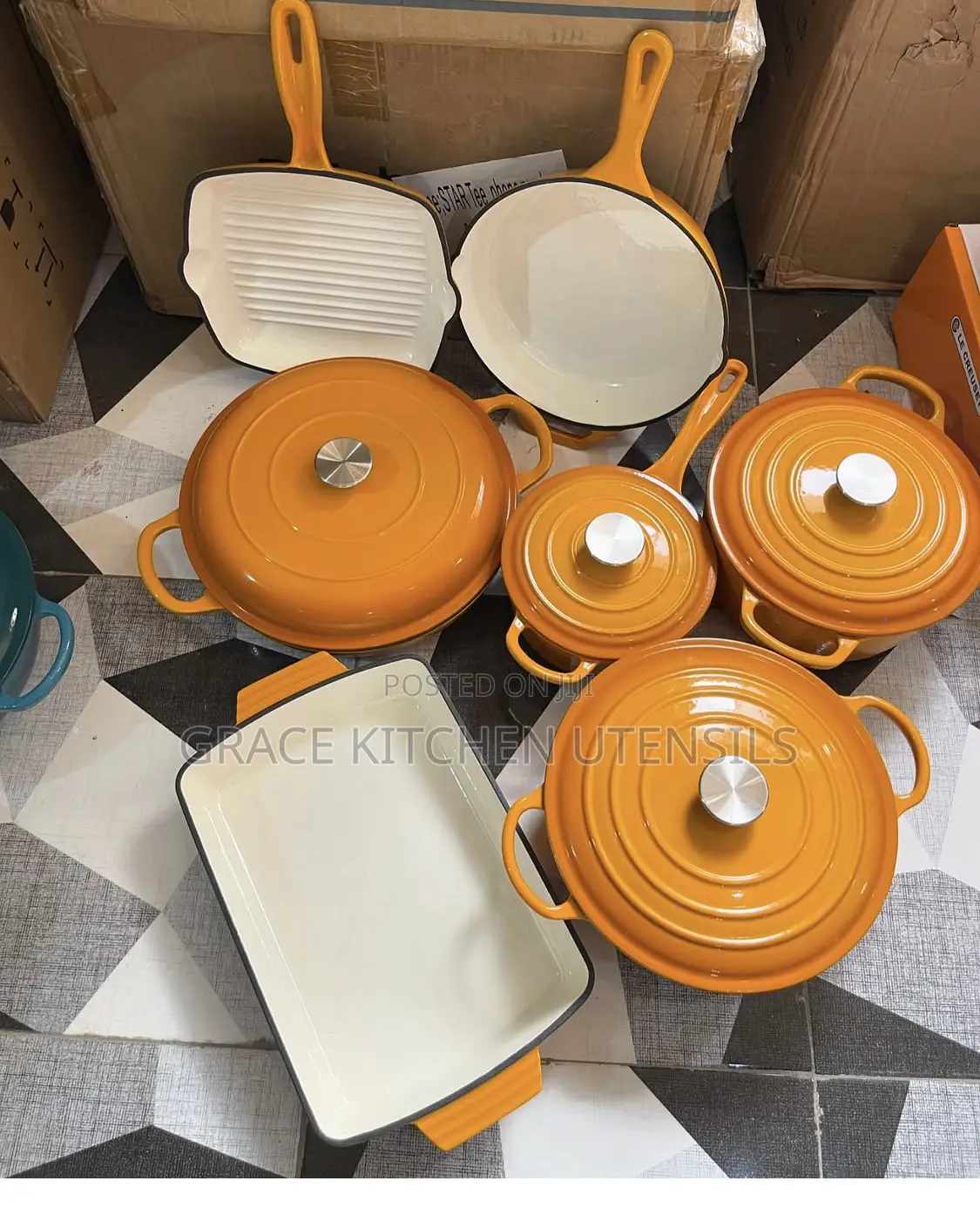 Enameled Cast Iron Cookware Set 7pcs Cast