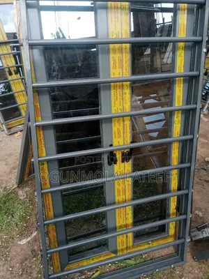 Grey Aluminum Casement Window With Net and Burglary