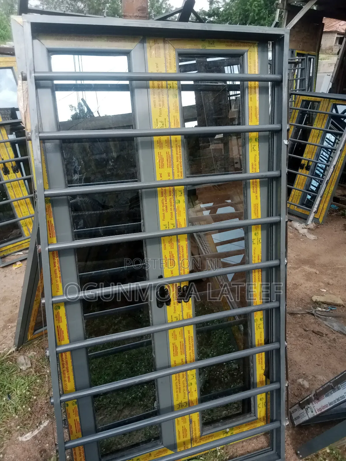 Grey Aluminum Casement Window With Net and Burglary