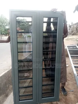 Grey Aluminum Casement Window With Net and Burglary