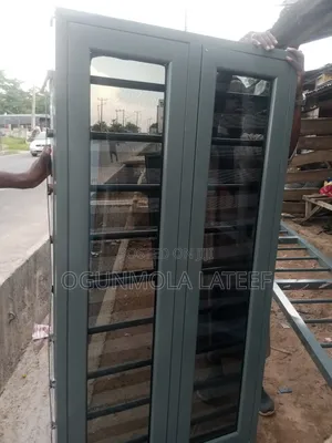 Grey Aluminum Casement Window With Net and Burglary