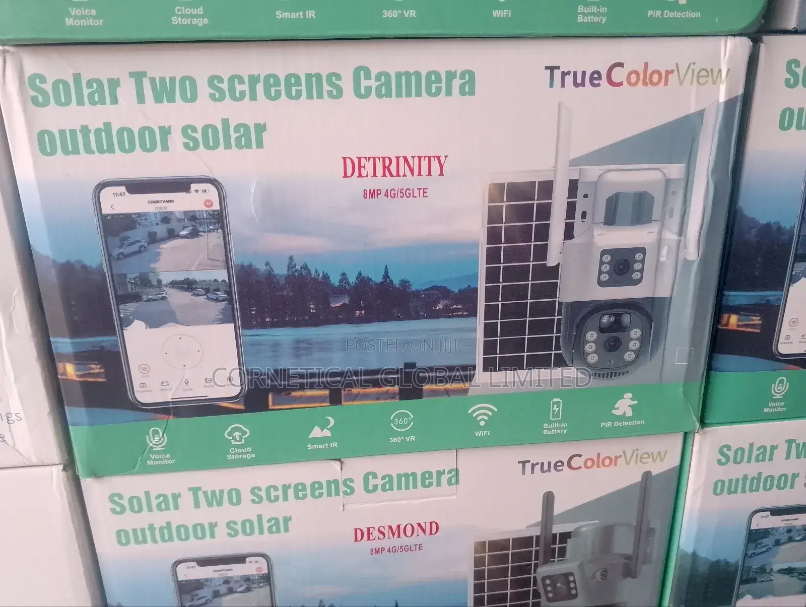 Solar CCTV Camera With Dual Lens 2 Views Screen Image 8mp