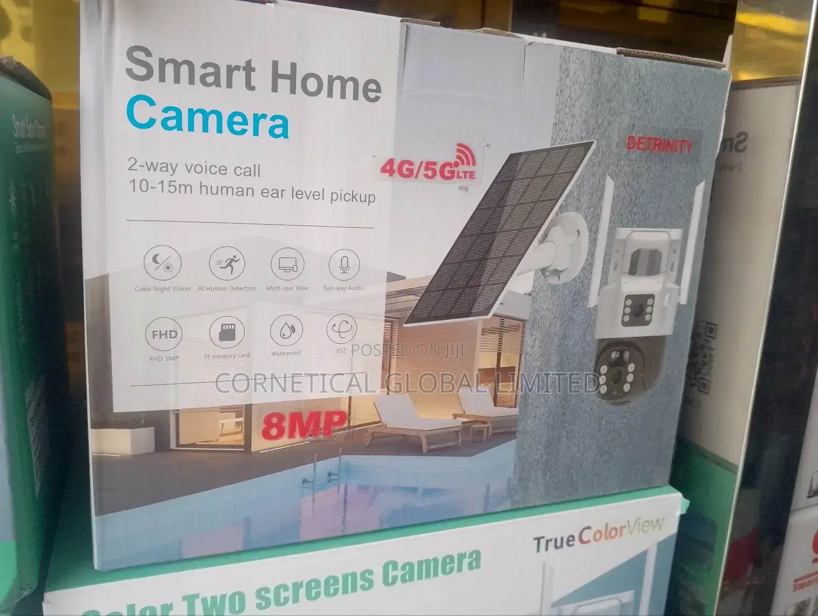 Solar CCTV Camera With Dual Lens 2 Views Screen Image 8mp