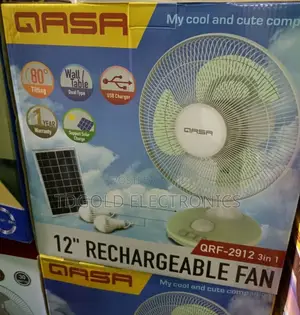 Qasa 12-Inch Rechargeable Solar Fan With Two Bulbs