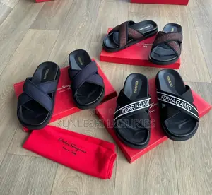 Original Ferragamo Cross Leather Slippers Collections
