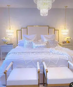 7/6 White and Gold Padded Bed With 2 Sides Drawers ,