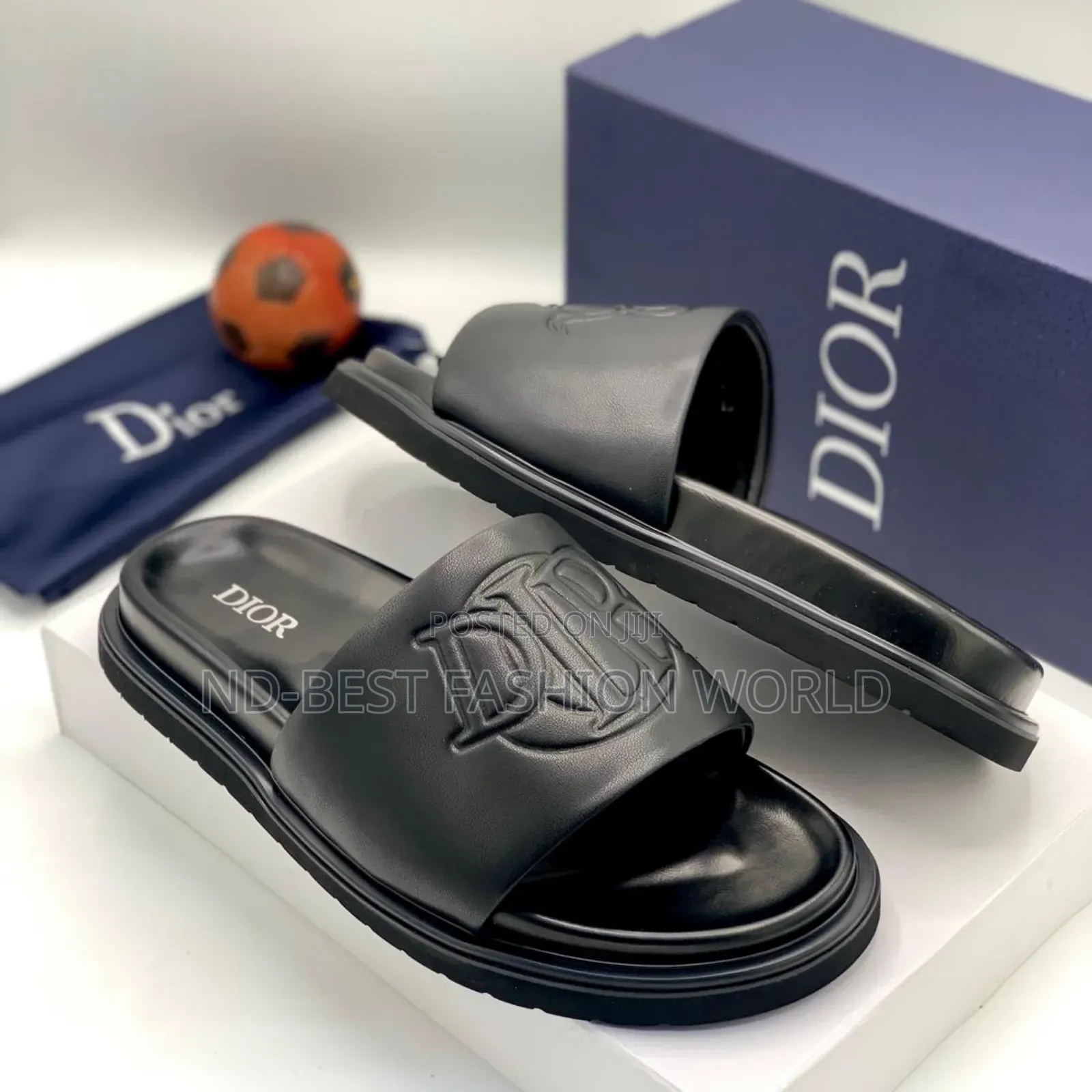 Dior Black Leather Slippers