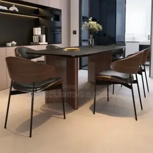 Modern Black Rock Slab Dining Table And Chair Combination