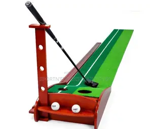 Polished Wood Putting Mat With Putter Holder