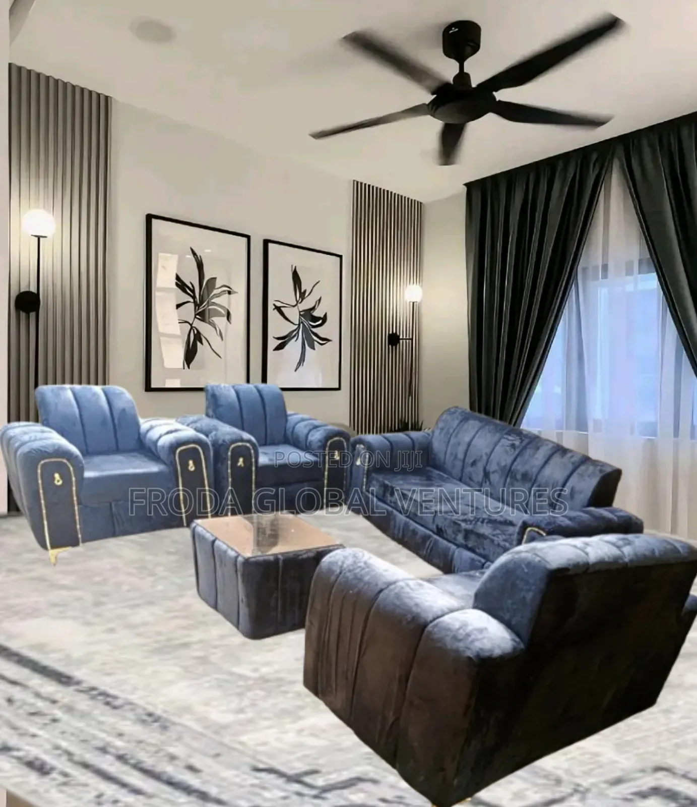 7 Seaters Sofa Chairs With Table. Quality Fabric Couch