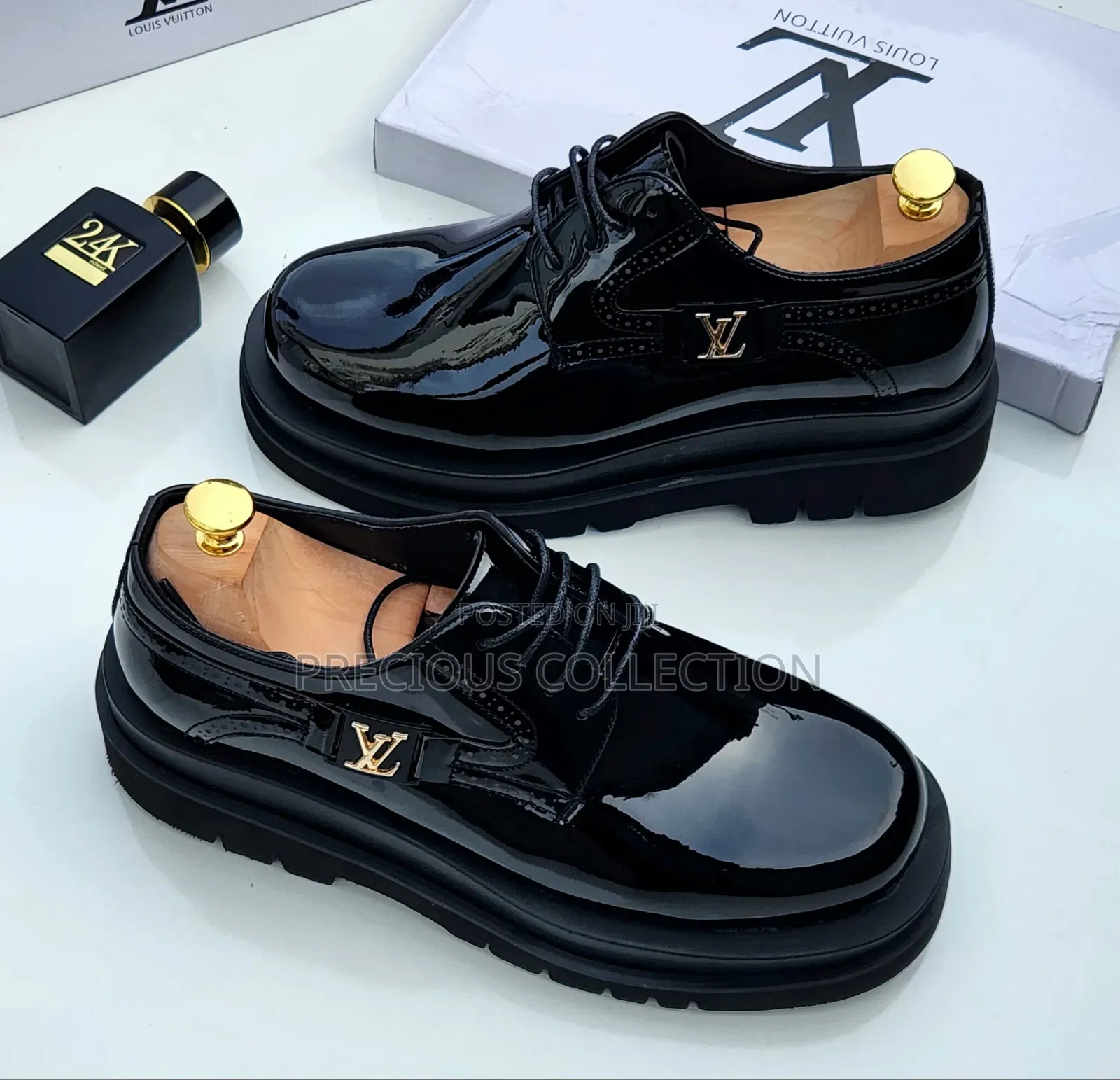 Loius Vuitton Lace Up Glossy Leather Double Sole Shoe
