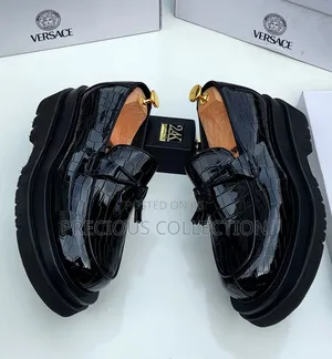 Versace Bow Glossy Leather Double Sole Pull on Loafers