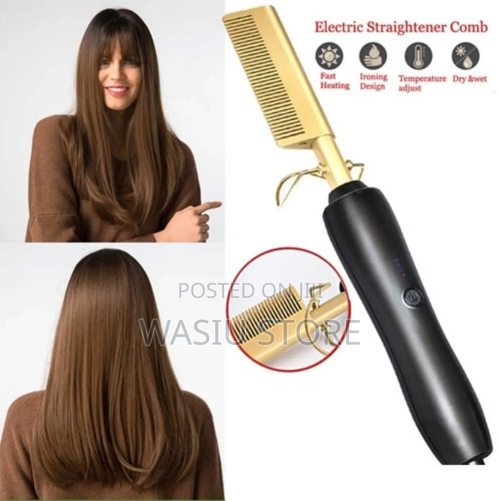 Electric Hair Wig Hot Comb Heat Straightener With Curling