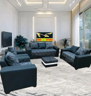 Fabric Couches of 7 Seaters Sofa Chairs With Puffy Table