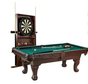 7.5 Ft Pool Table, Billiard Cue Rack, Dartboard Set, Green,
