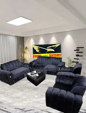 Quality Couches. Set of 7-Seater Sofa Chairs and Glass Table