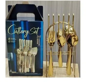 Golden Cutlery Set With Stand