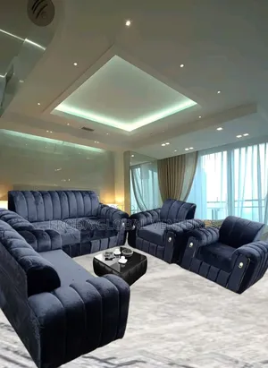 Living Room Sofa Chairs. 7 Seaters Couches and Glass Table