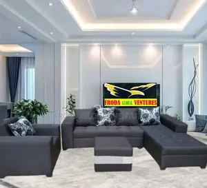 Living Couch; L-Shaped Sofa and Single Chair With Table