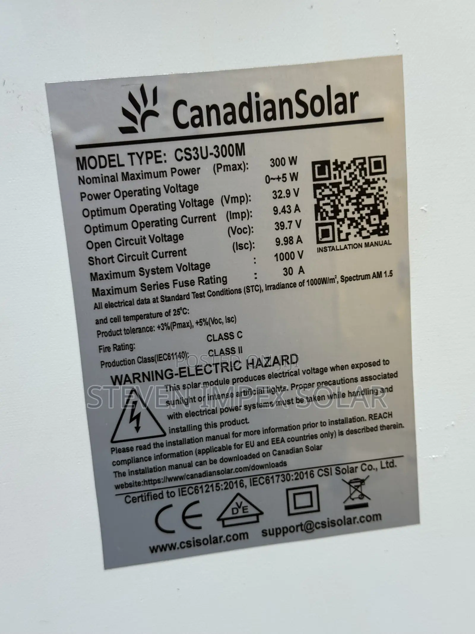 Canadian Solar Panel Mono 300watts 72cells