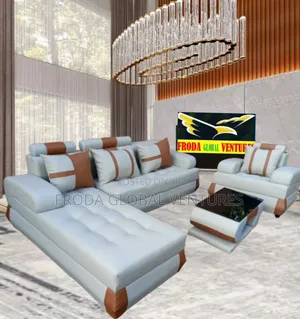 Living Room Quality Leather L-Shaped Sofa and Single Chair