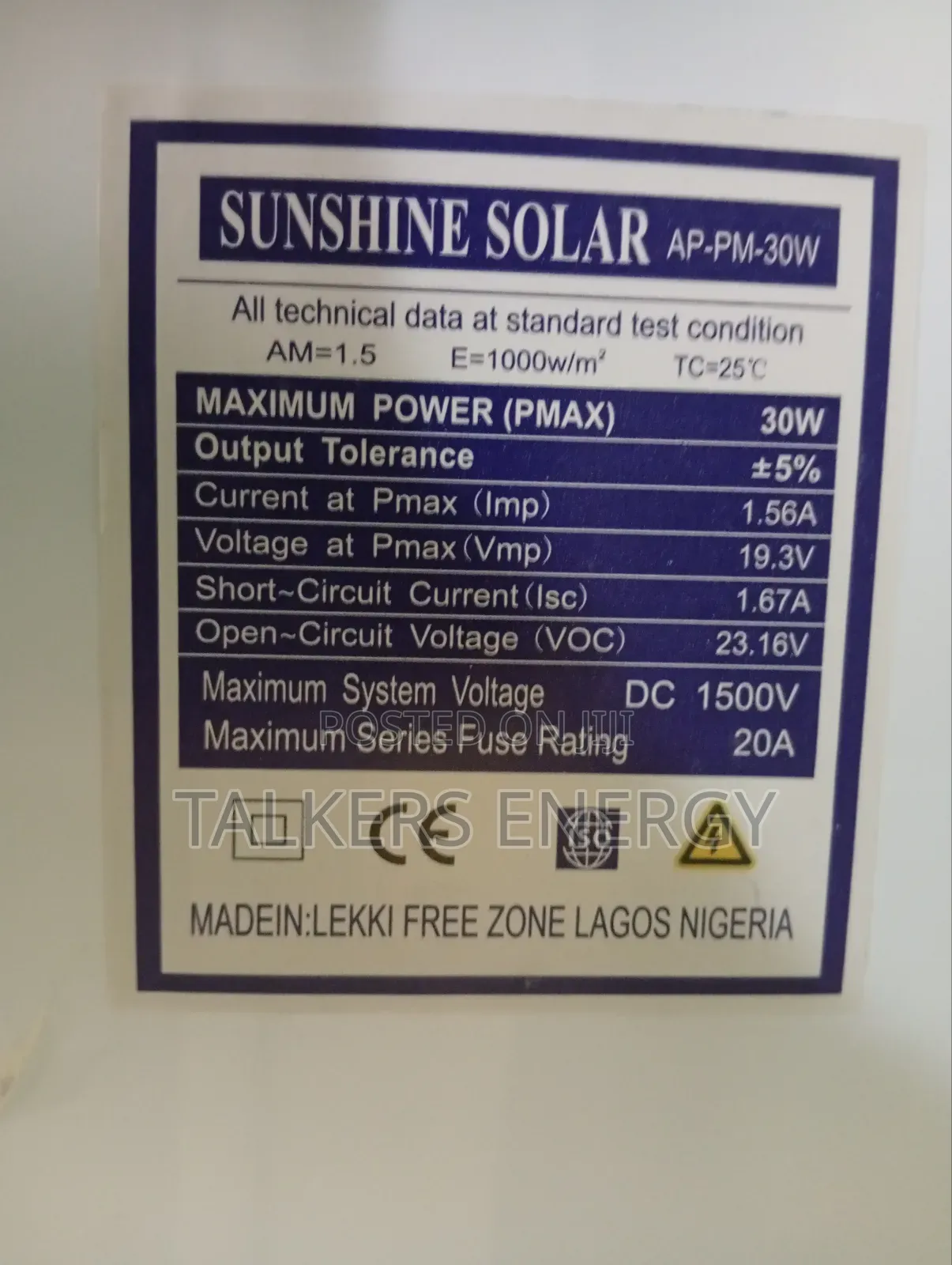 Sunshine 30w 18v Solar Panel(Mono)