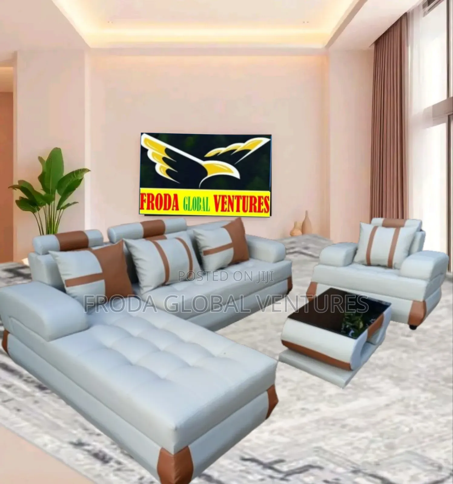 Quality Couch; L-Shape Sofa, Single Chair and Table. Fjpcll1