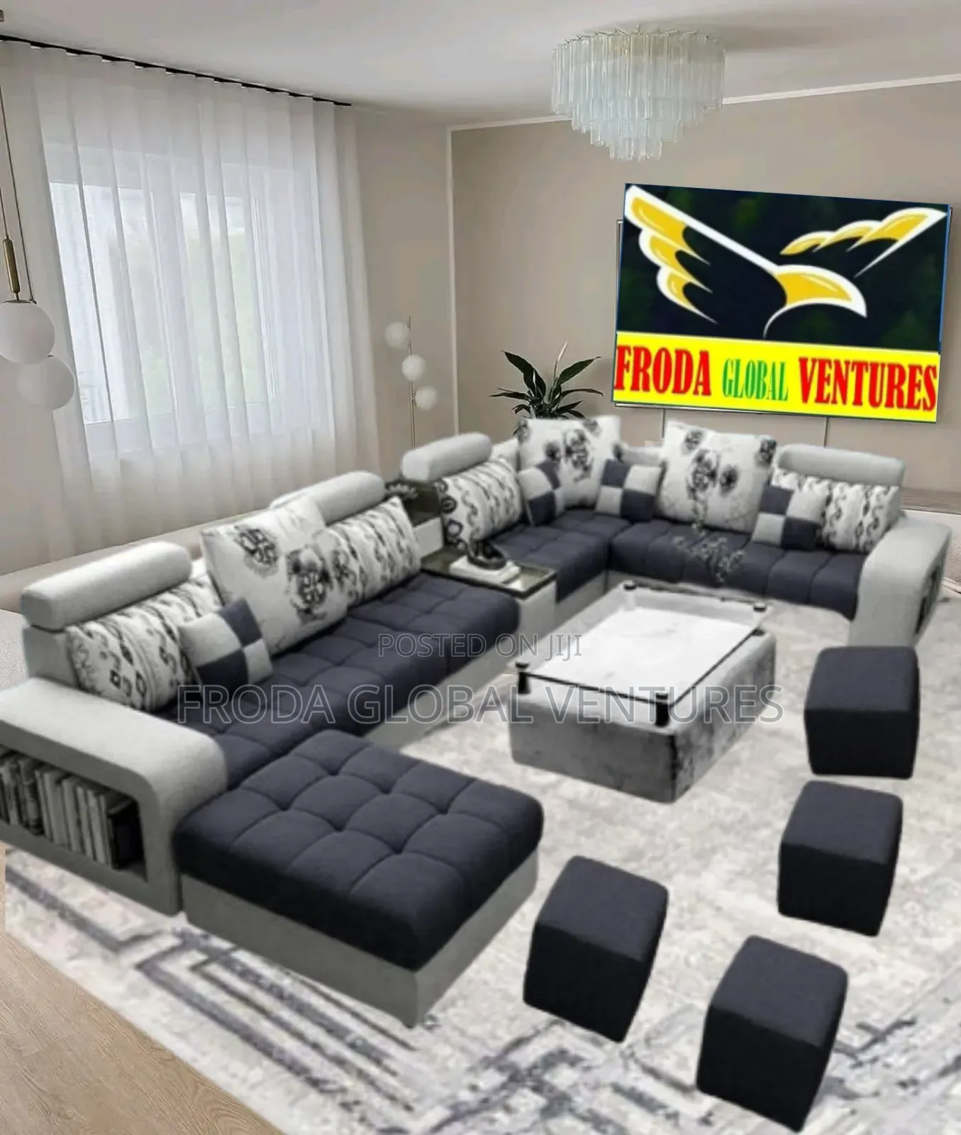 Quality Couch: U-Shape Sofa Chairs and Table, Stools. Fugfl1