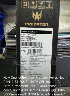 New Laptop Acer Predator Helios Neo 14 16GB Intel Core Ultra 7 SSD 1T