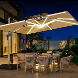 Garden Outdoor Umbrella Parasol Canopy With Solar Light