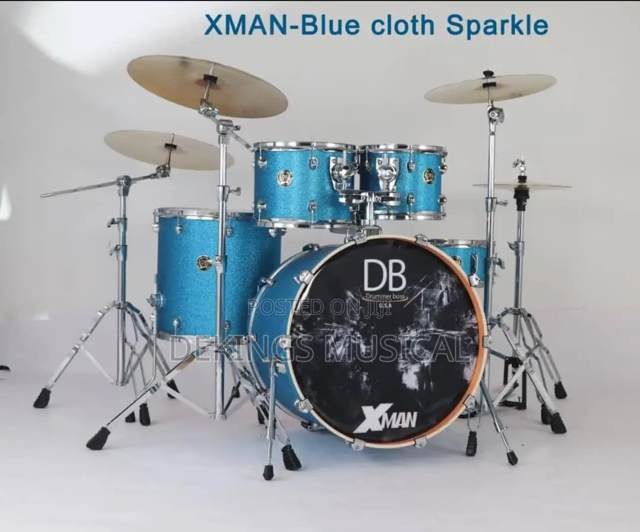Drummer Boss Xman 5 Piece Drum Set Blue Cloth Sparkle