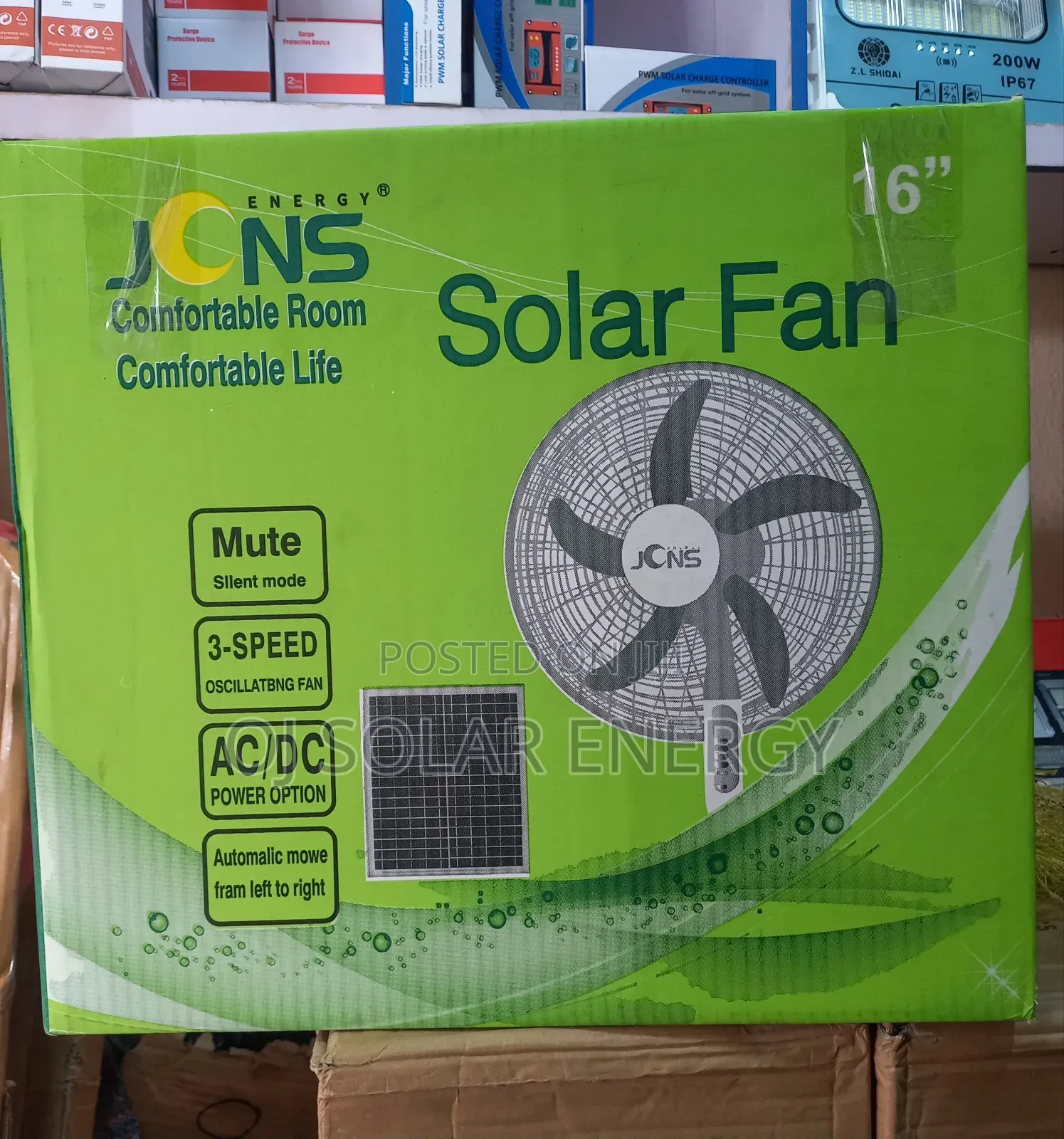 JCNS 16" Solar Rechargeable Fan