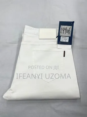 Classic White and Black Color Straight Cut Jeans Trousers