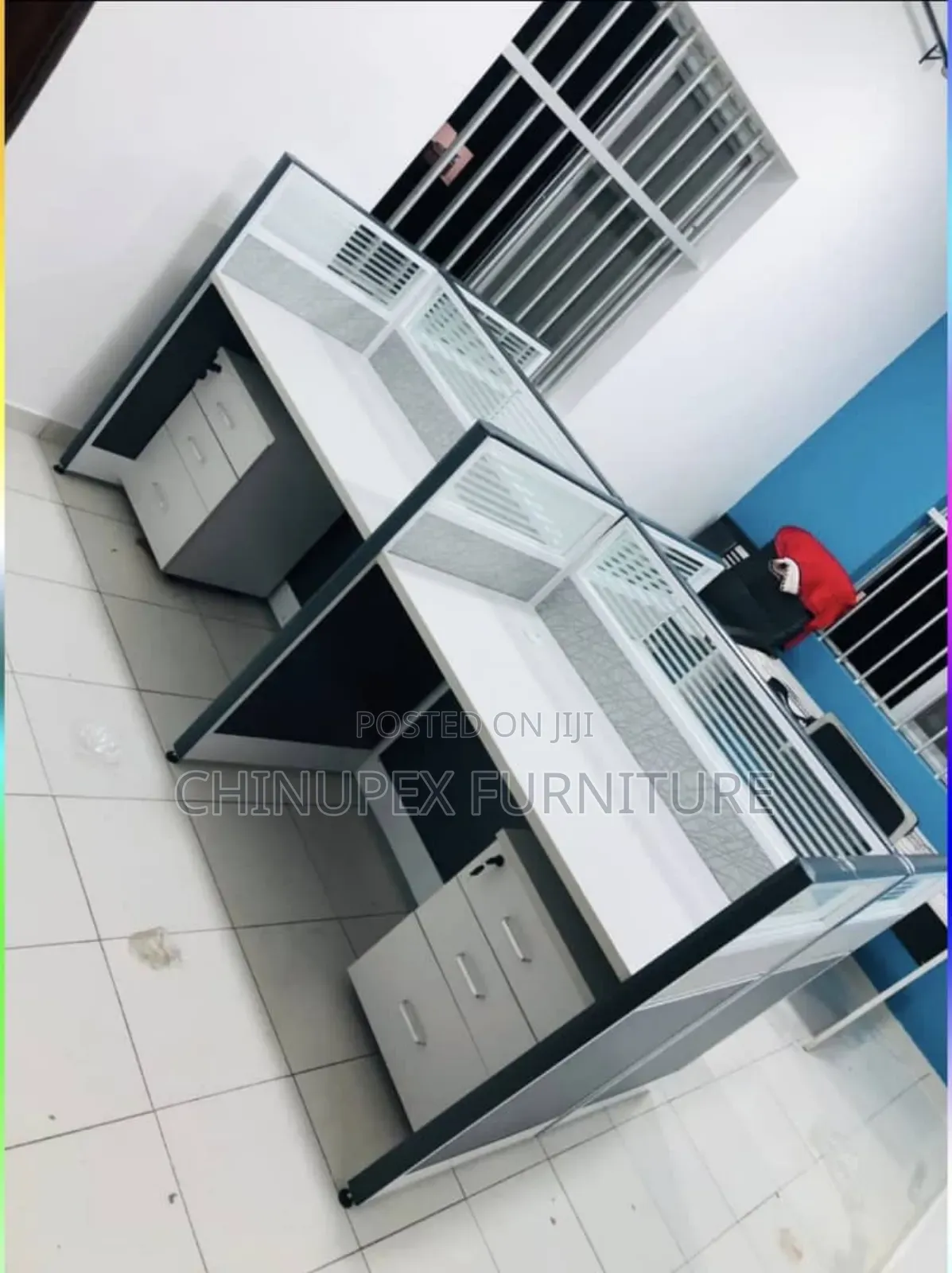 4 Seaters Office Workstation Gray and White