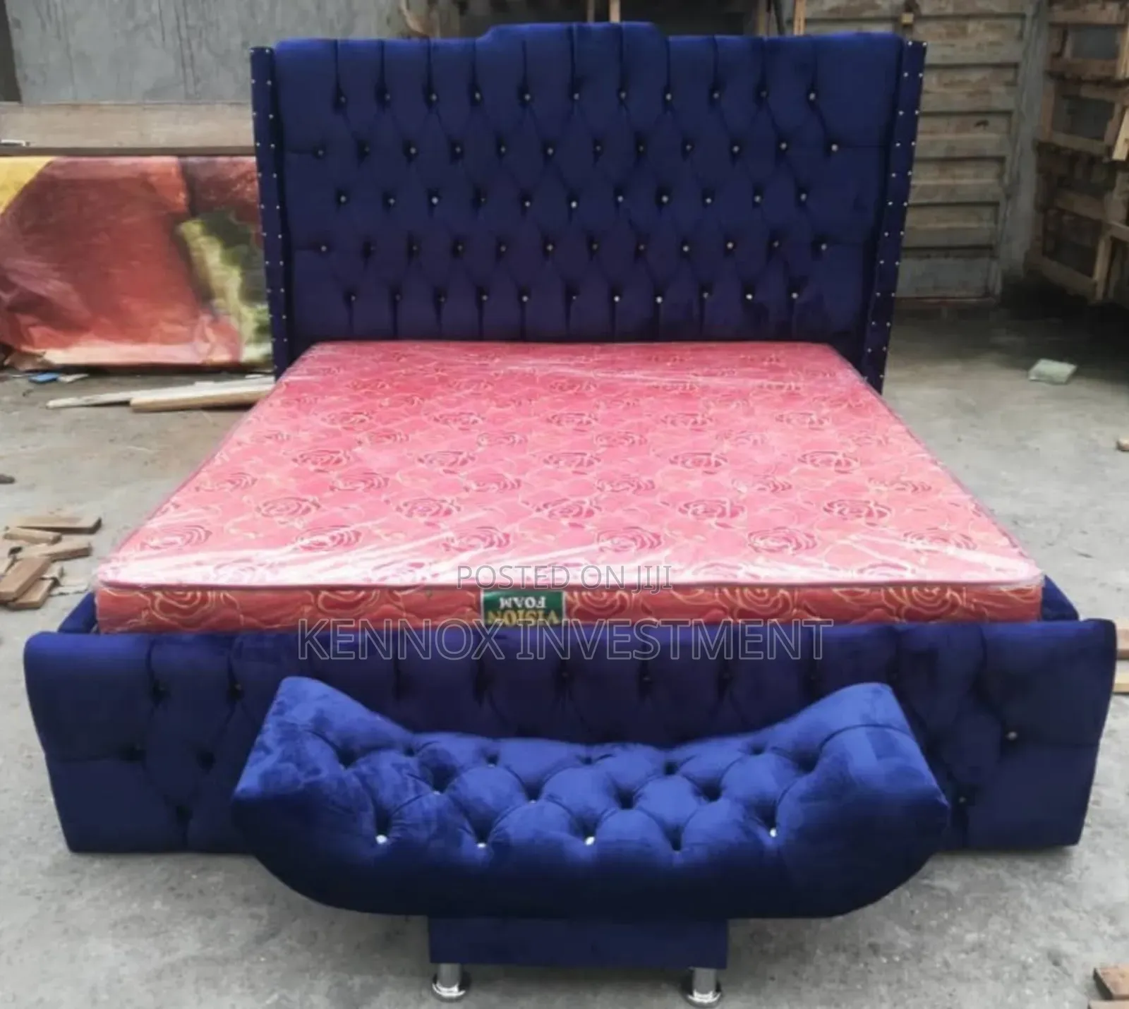 6 by 6 Blue Upholstery Bedframe