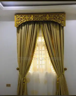 Gold Design Curtains Drape and Pelmet