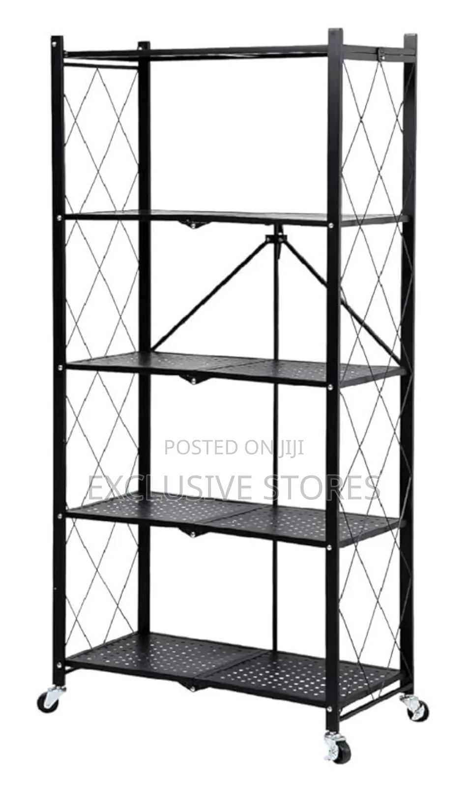 5layer Foldable Metallic Kitchen Trolley With Tyres