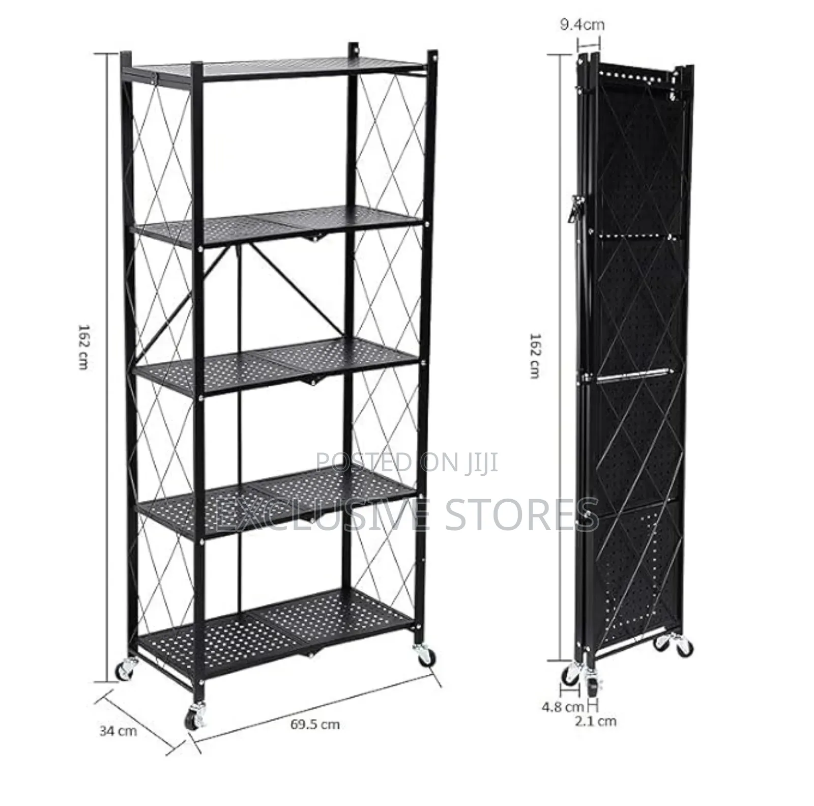 5layer Foldable Metallic Kitchen Trolley With Tyres